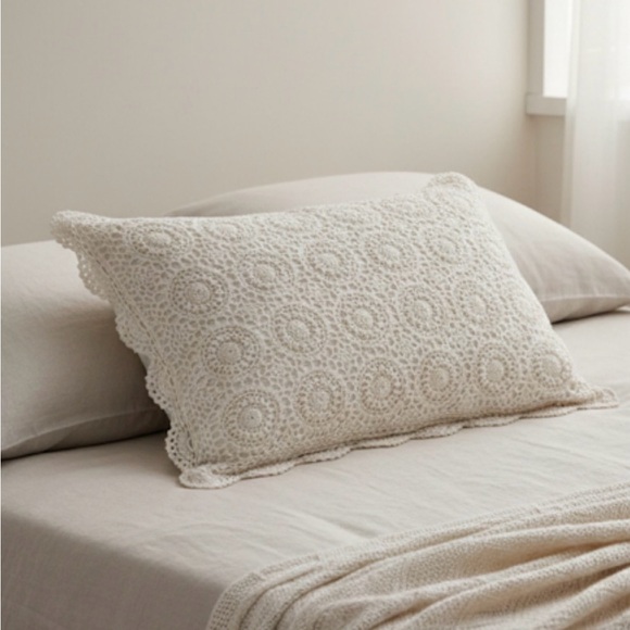 Other - Crochet Cotton Cushion Pillowcase Tan Boho 26x20 In Hippie Western BarncoreSku20